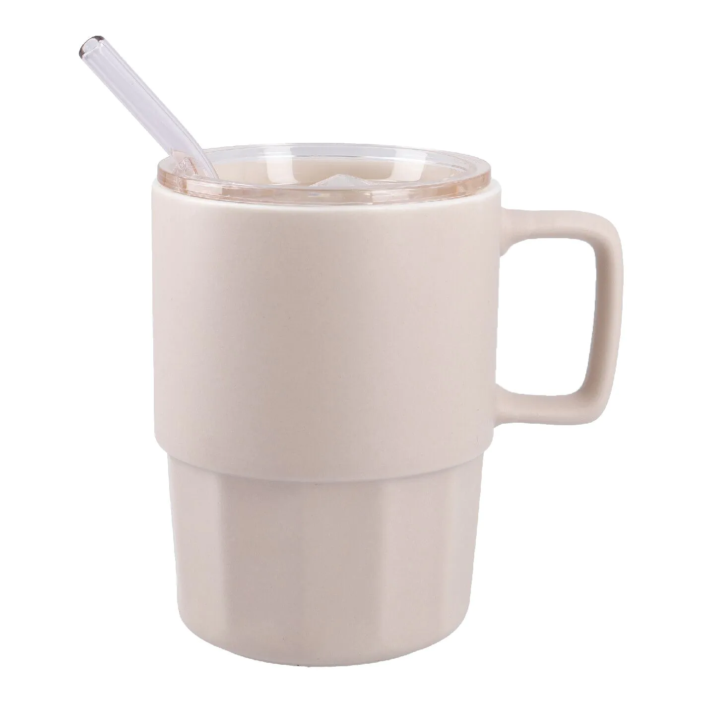 Henkelbecher mit Strohhalm, rosa, 400 ml