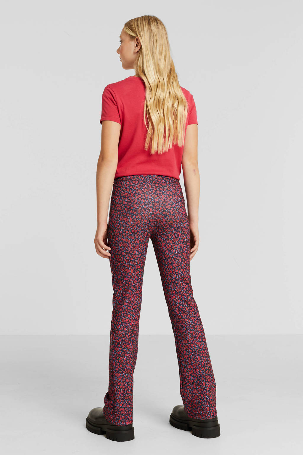 anytime flared broek met bloemenprint rood/blauw
