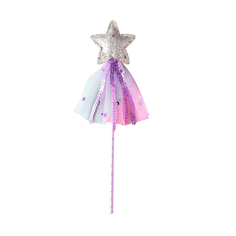 (4er Set) 27.5cm Glitzer Kinder Stern Zauberstab Feen Kostüm Zubehör für Fasnacht / Motto Partys - Bunt