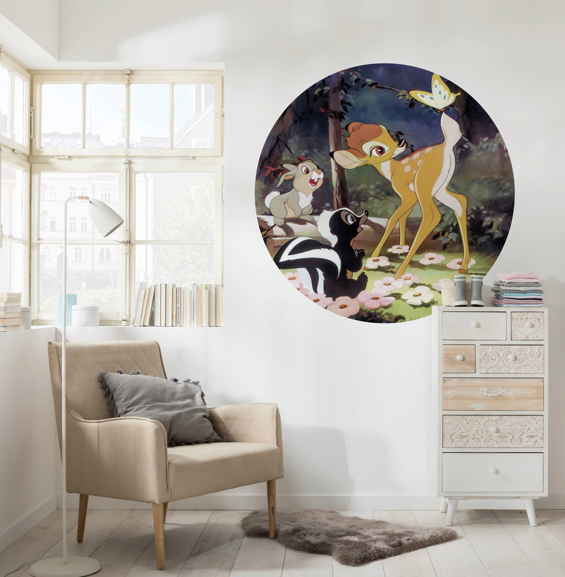 Komar Fototapete »Vlies selbstklebend - Bambi Butterfly - Grösse 125 x 125 cm« bedruckt glatt Kinderzimmer