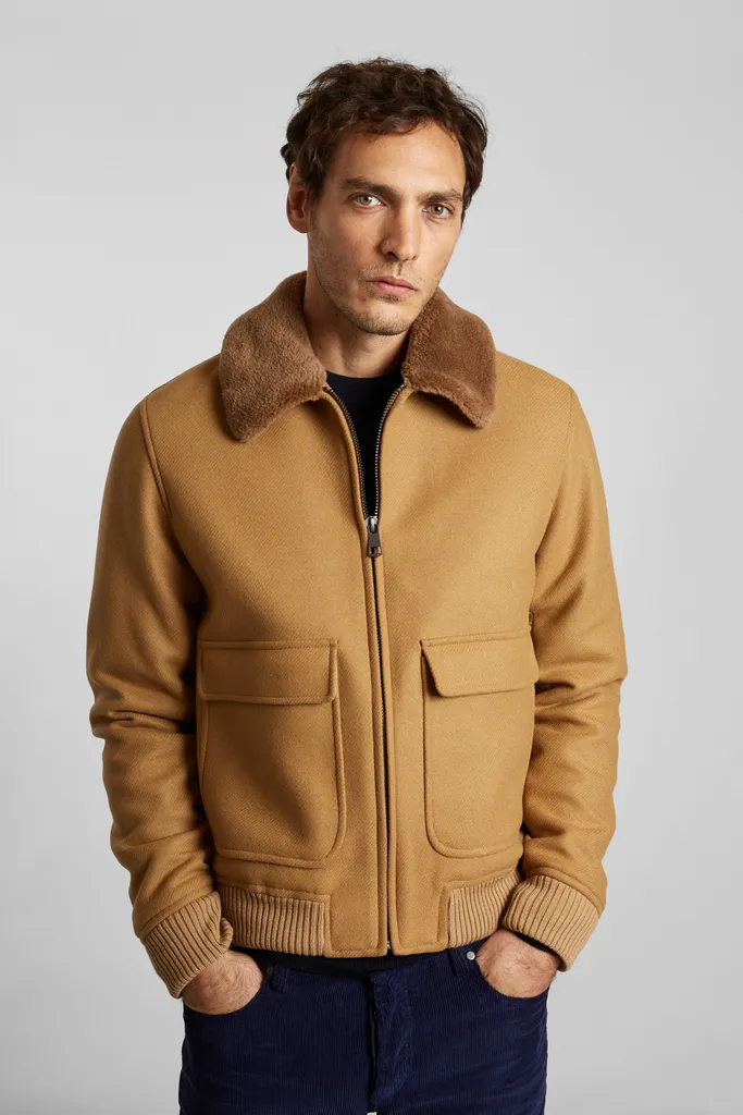Blouson col effet mouton en laine vierge fabriqué en France L'Exception Paris
