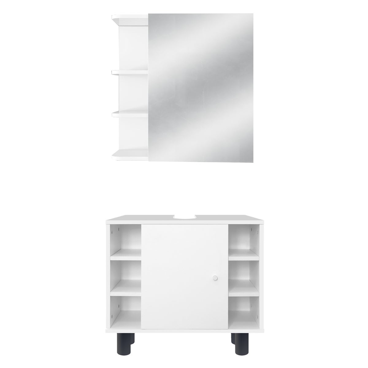 ML-Design 2-delige badkamermeubelset, badkamermeubelset, wastafelmeubel met onderkast, spiegelkast, wandkast, badkamerkast, moderne stijl, wit, hout, opbergruimte