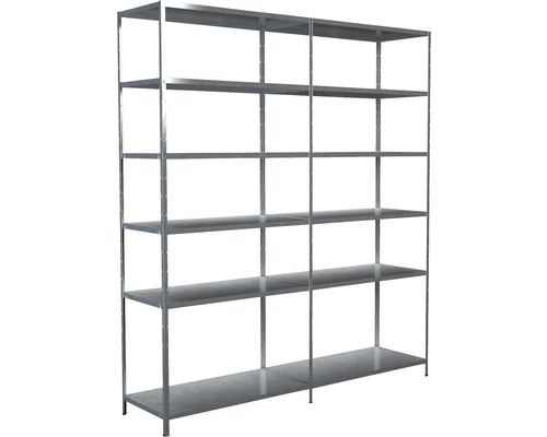Insteekbare basis- en aanbouwstelling, verzinkt, 230x200x50 cm, 12 legborden, hoekprofielen gedeeld, set, draagvermogen 1020 kg