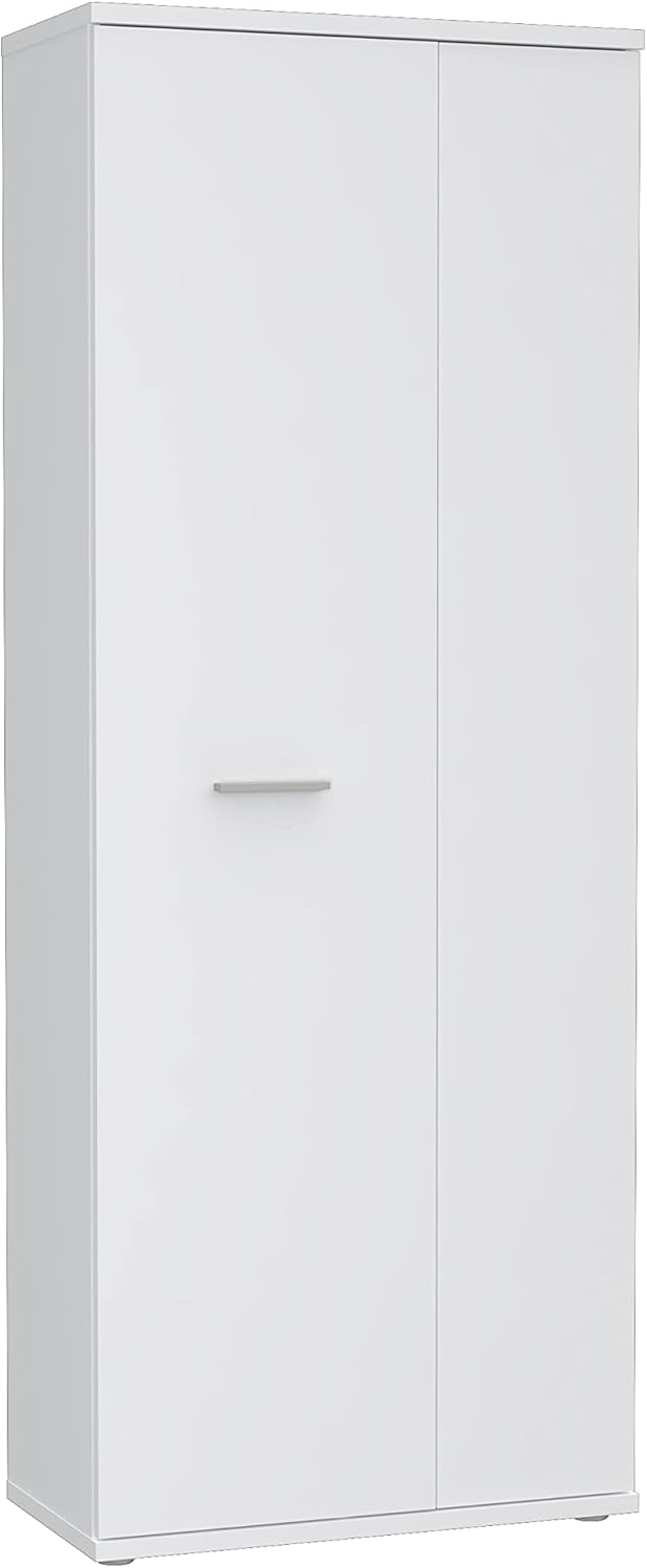 FORTE NET106 Schrank 70, Schuhschrank, Garderobenschrank, Abstellraum, Drehtürenschrank, 2-türig mit Einlegeböden, Weiß, 69 cm breit x 179 cm hoch x 35 cm tief