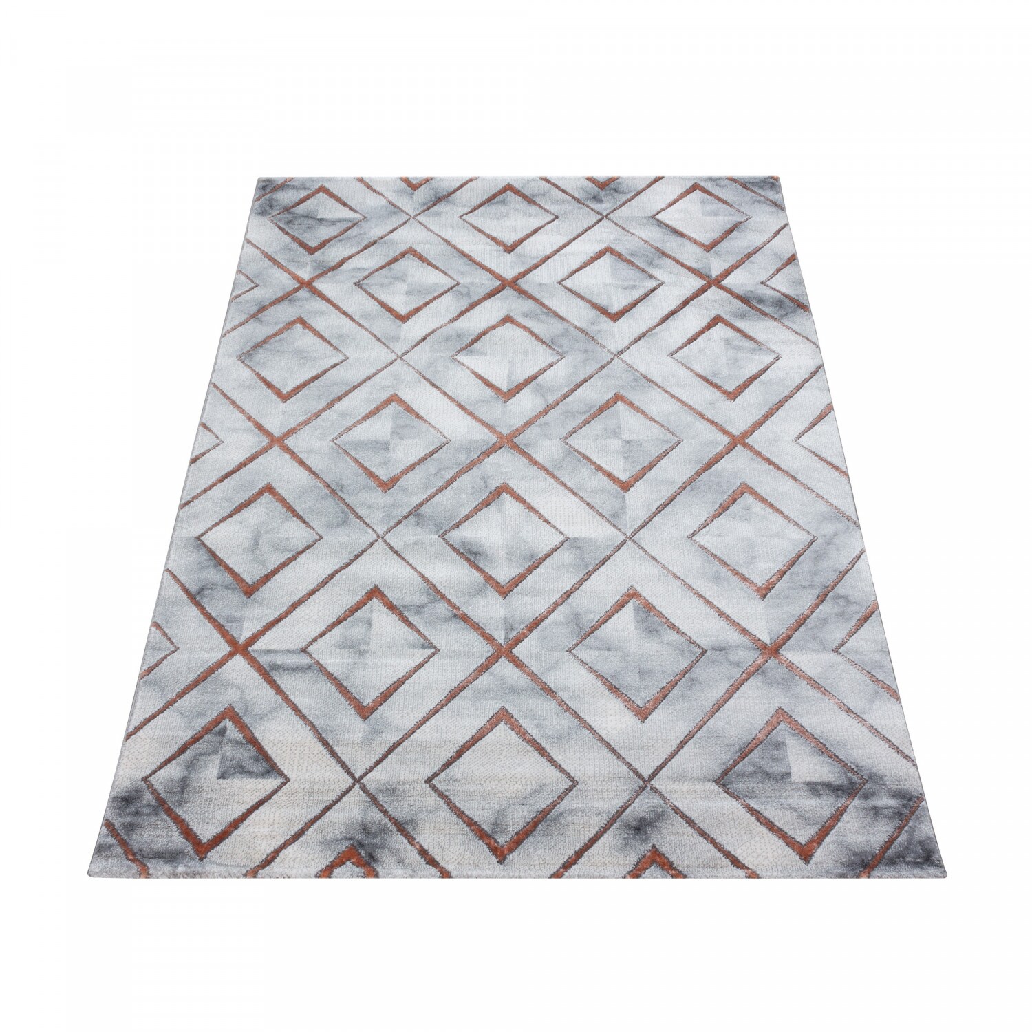 Modern Designer Teppich, Kurzflor Rauten, Marmor Optik, Rechteckig, Pflegeleicht