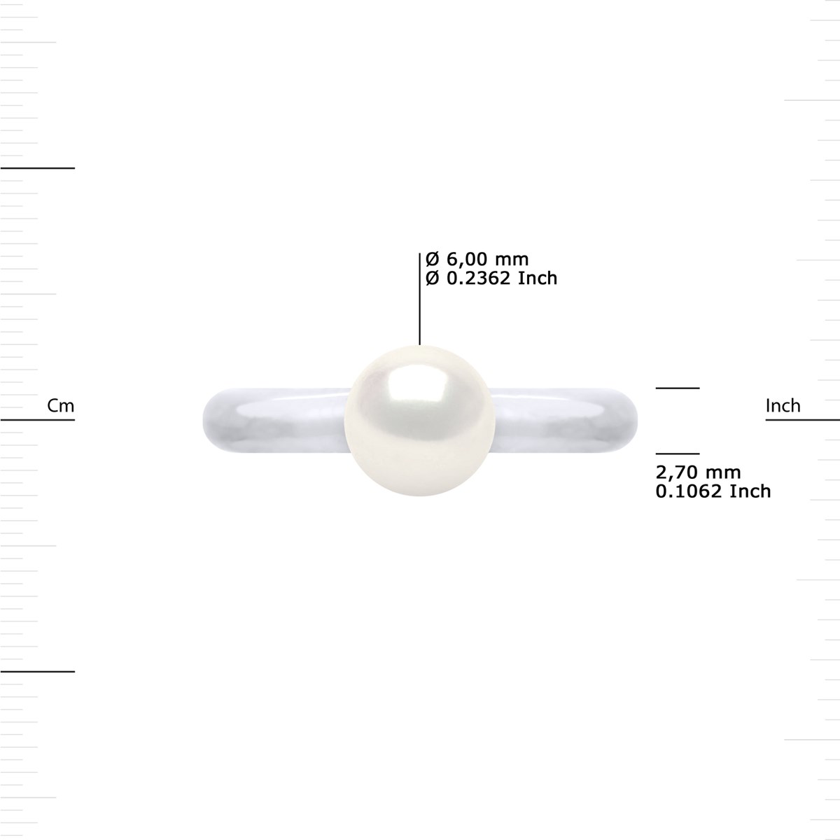 Bague Ajustable Jonc Perle d'Eau Douce Ronde 6-7 mm Blanche Argent 925