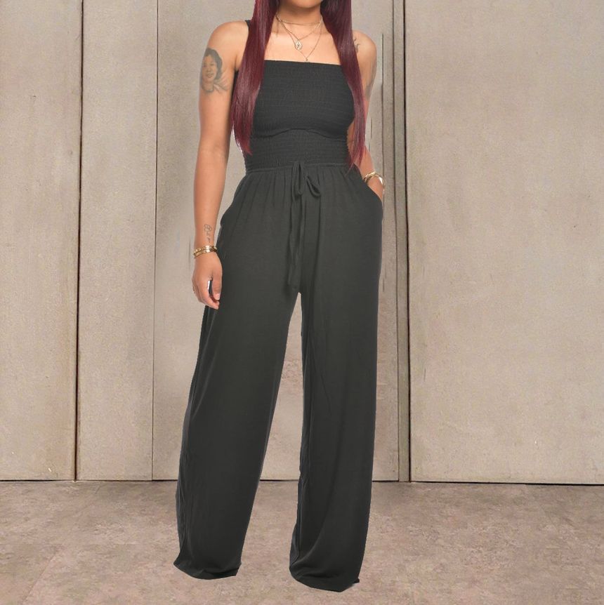 Bolgivy - Strapless jumpsuit met wijde pijpen