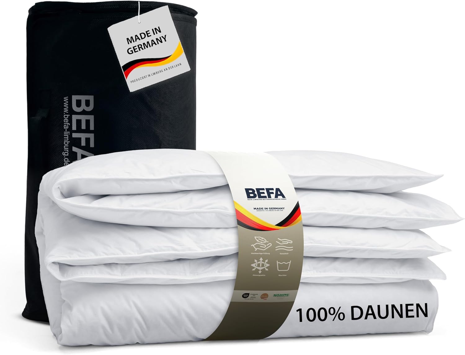 BEFA NATUR Reine Daunendecke Winter 135x200 cm | 100% Daunen | 810g Füllgewicht | Allergiker geeignet (NOMITE) | Tierwohl Zertifiziert (DOWNPASS) | Oeko-TEX Klasse 1 | Made in Germany