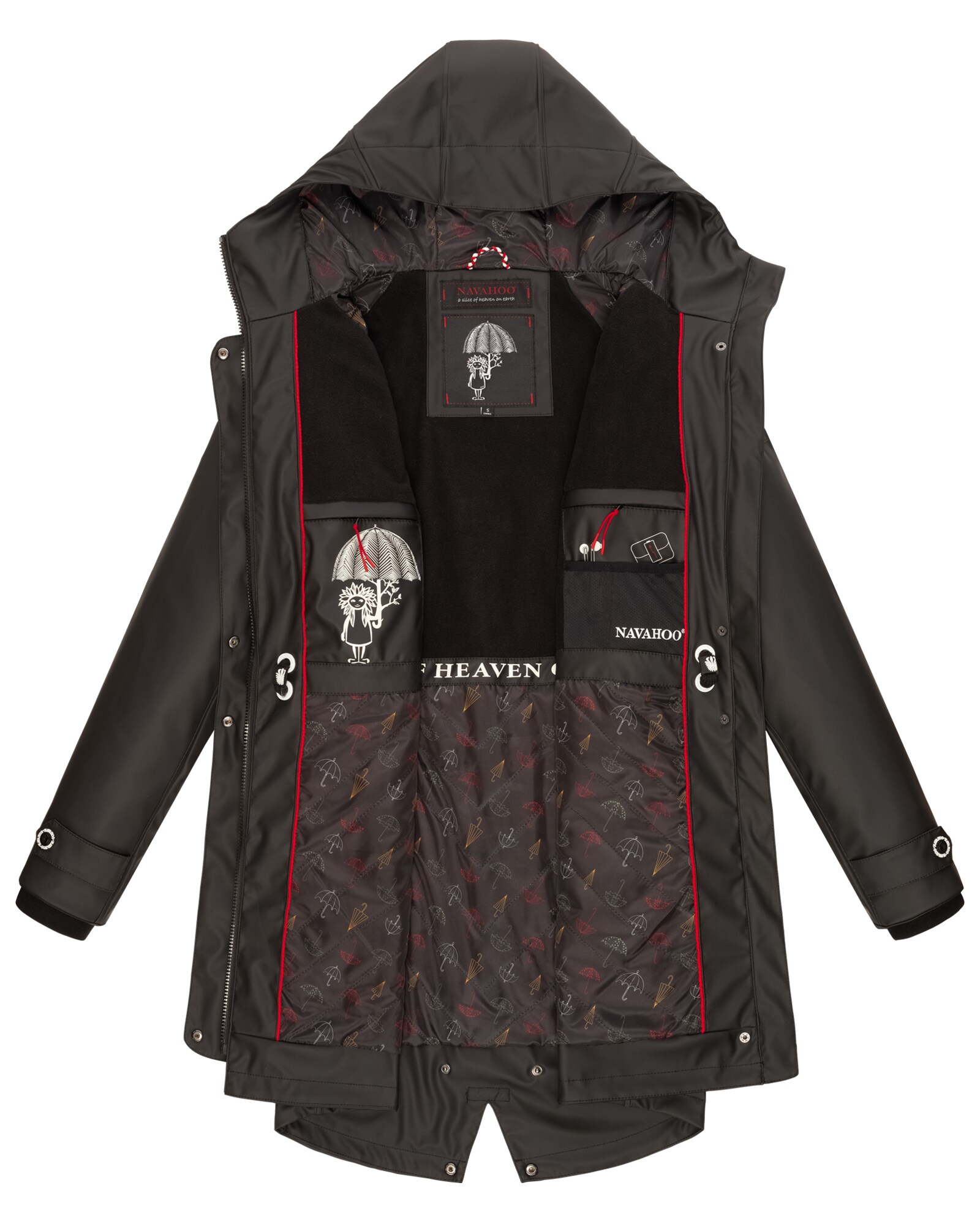 NAVAHOO Damen modischer Regen Jacke Outdoor Regenmantel Regenparka Wasserdicht Gefüttert Rainy Flower