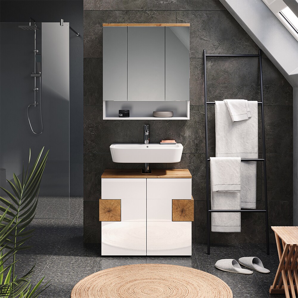 Vicco Spiegelschrank Badspiegel Wandspiegel Eden Weiß Artisan modern 70x78 cm Badezimmer Schrank Badschrank Badezimmermöbel Badmöbel 3 Türen Hochglanz