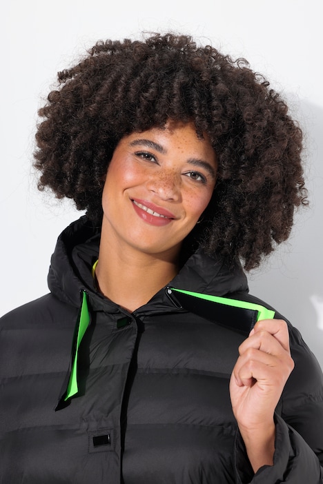 Steppmantel, Straight Fit, Kapuze, Neon-Bänder