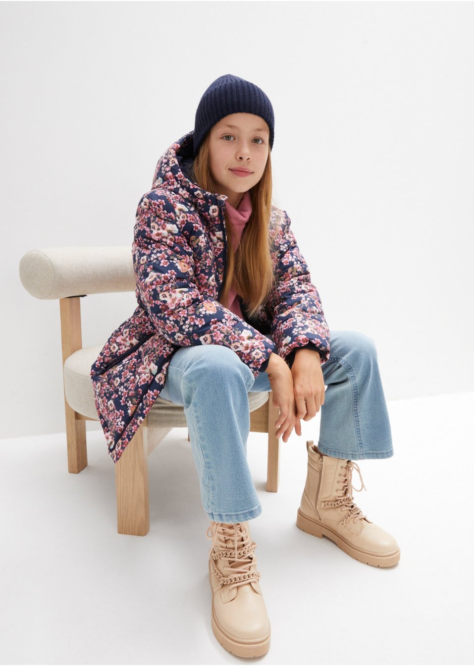 Veste d'hiver fille avec imprimé floral, étanche et coupe-vent