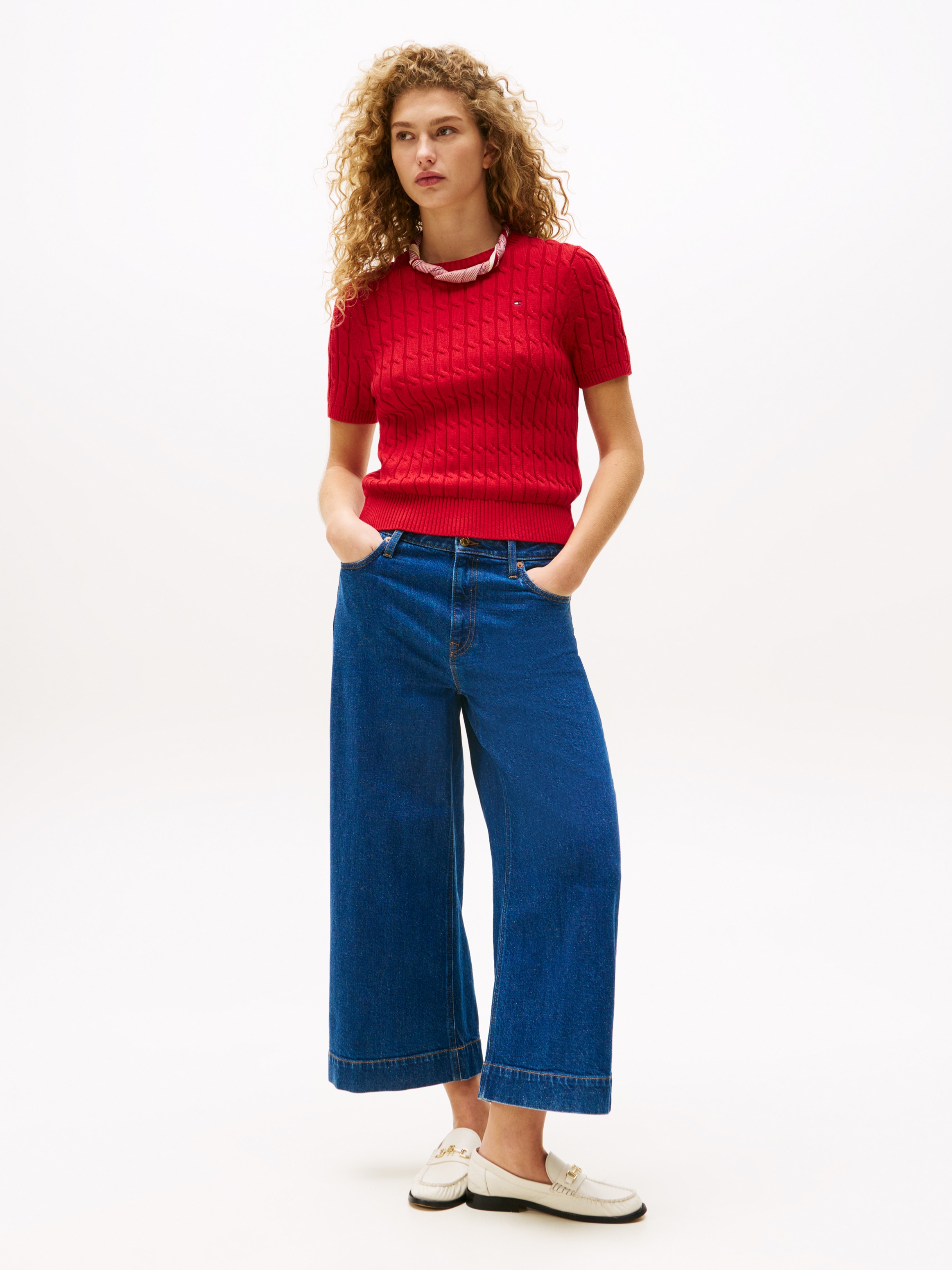 Tommy Hilfiger Kurzarmpullover »CO CABLE MID GG S/S C-NK SWT«, mit Zopfmuster