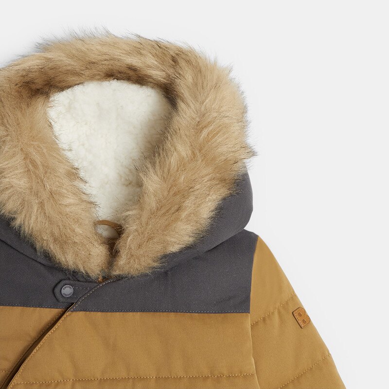 Manteau matelassé polaire à capuche bordée marron bébé garçon Marron