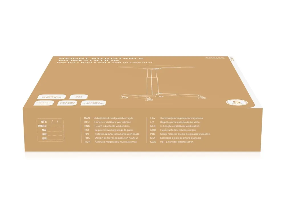 DELTACO Office - Sidde/stå-skrivebord - mobil - rektangulær - plastik, spånplade, melamin, stål, aluminium - hvid - hvid base - hvid