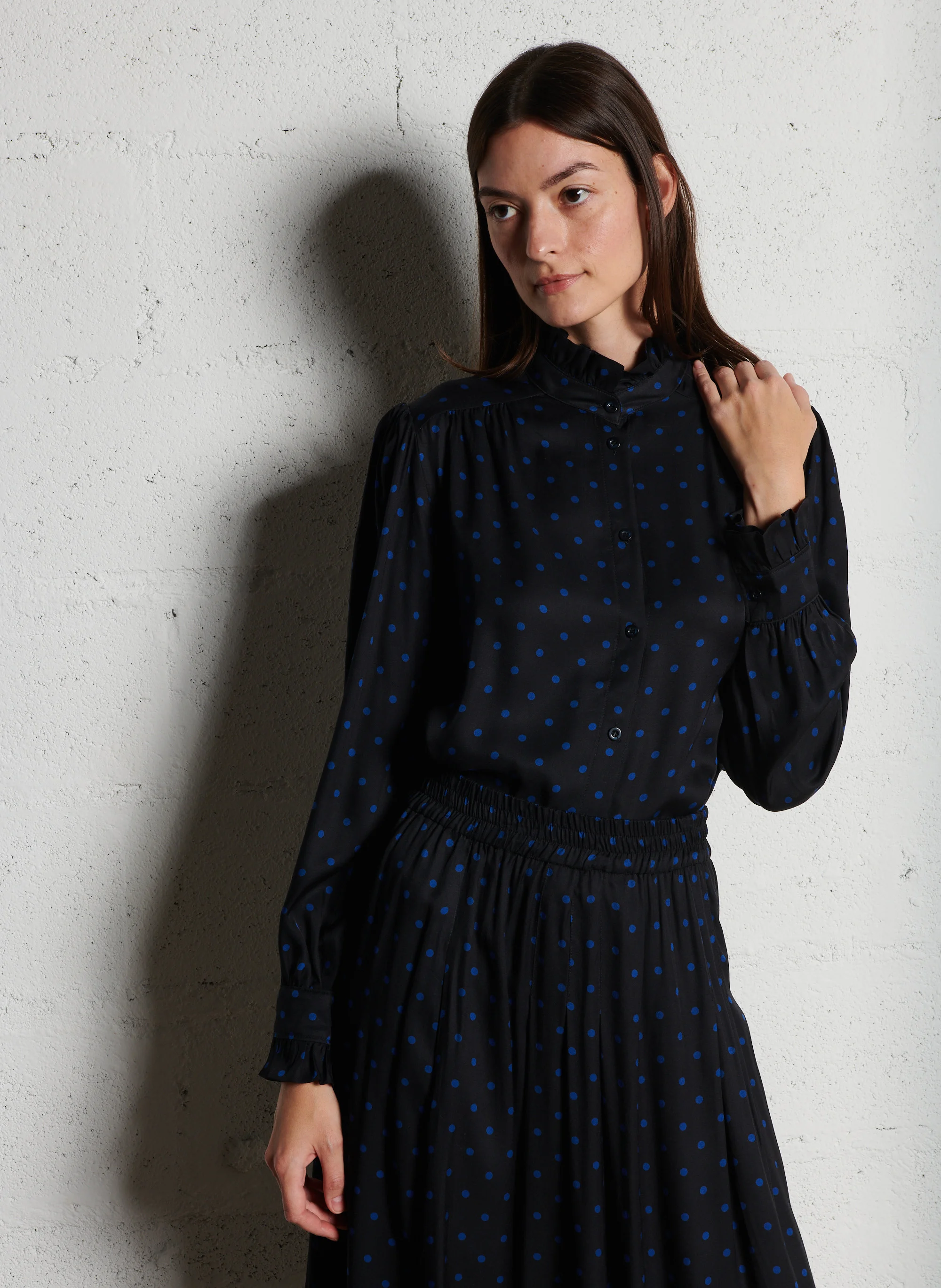 MAXINE - Chemise col victorien droite en coton | Noir
