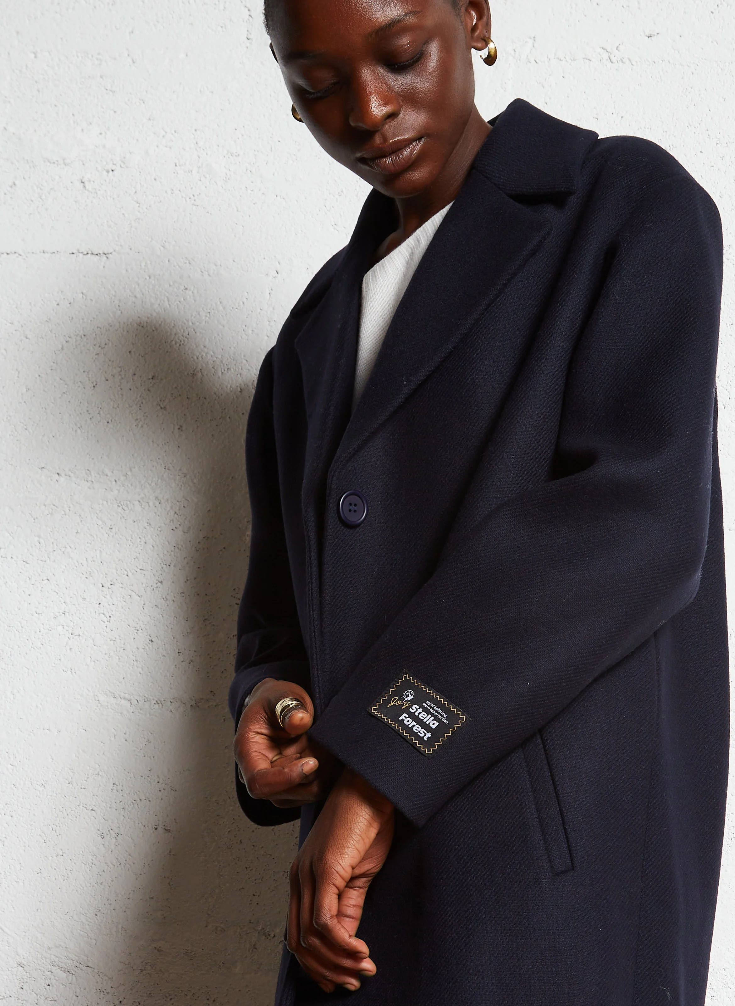 NICKY - Manteau long col tailleur en laine mélangée | Bleu