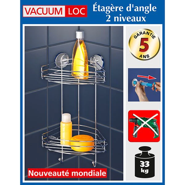 Etagère angle 2 niveaux Vacuum Loc Wenko by Maximex