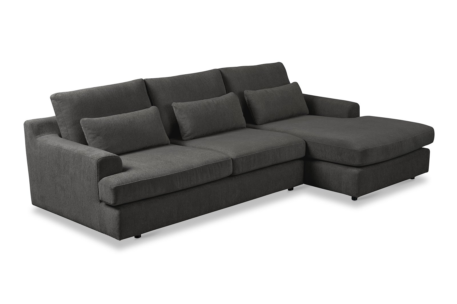 Roma Sofa 2,5-seter med sjeselong høyre.2100 Tekstil Raven 15 Antracite med sorte ben