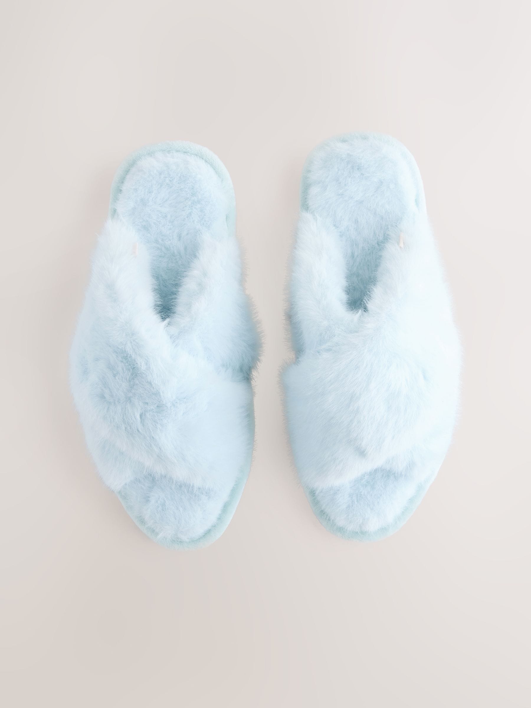 Blauw - Instappantoffels van imitatiebont