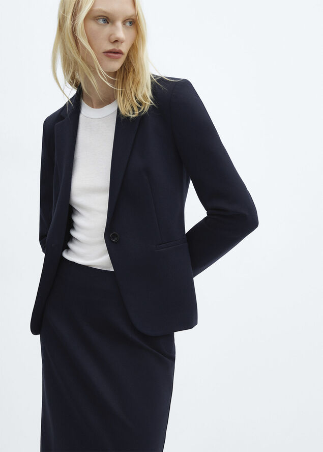 MANGO Pencil skirt with Rome-knit opening Navy