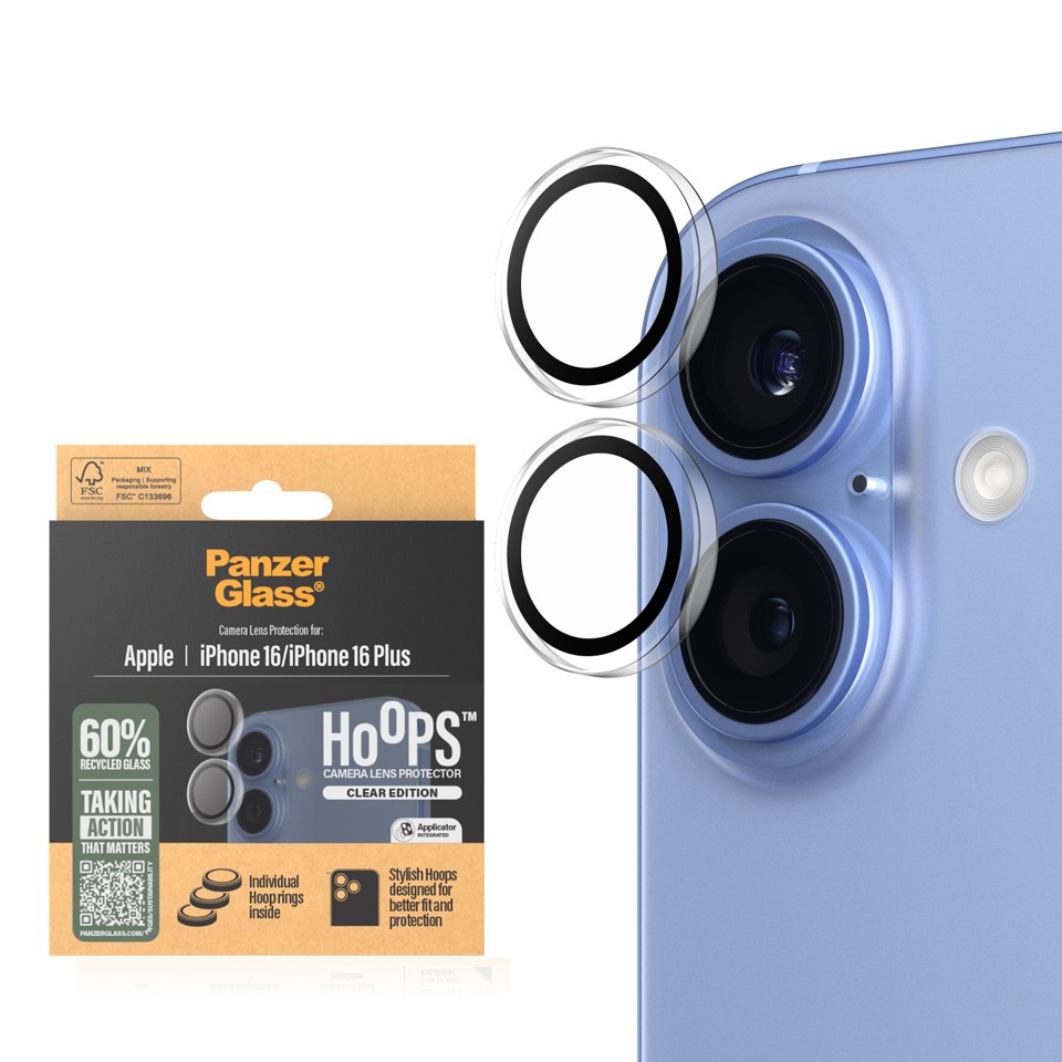 PanzerGlass - Hoops Linse Beskytter - iPhone 16/iPhone 16 Plus - Transparrent