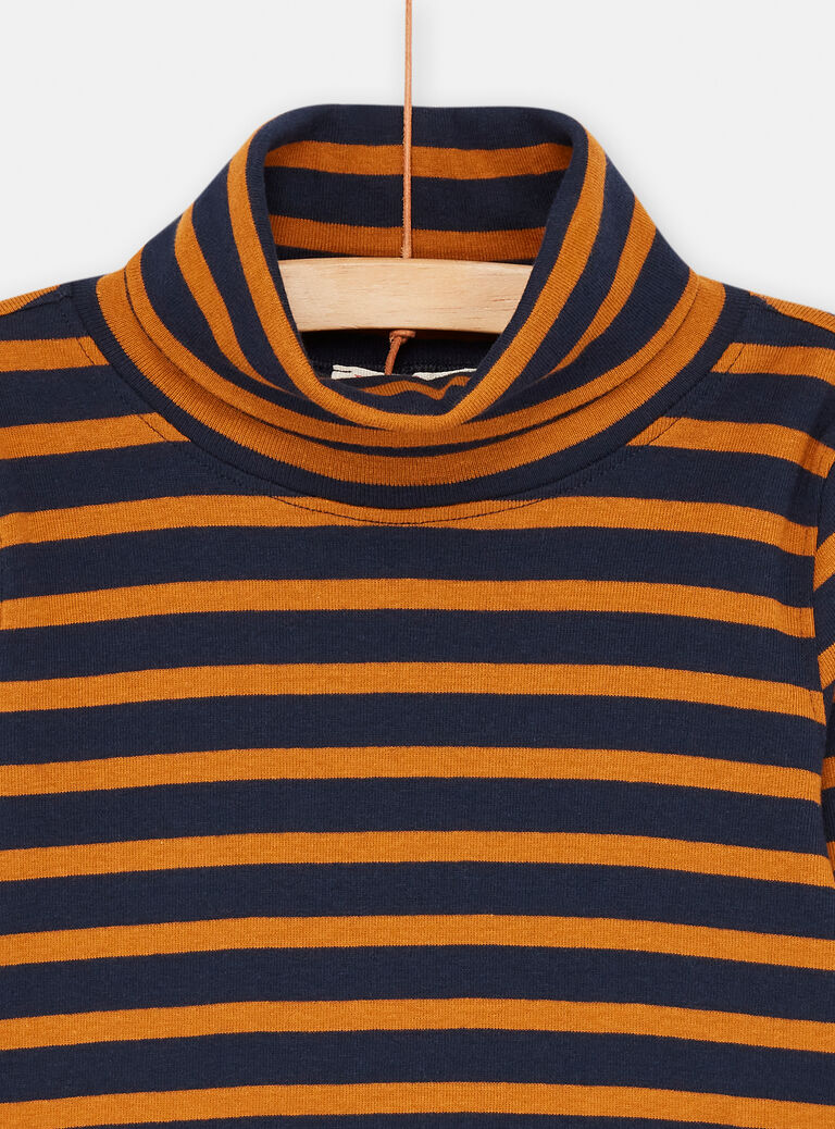 Sous-pull cannelle et bleu foncé à imprimé à rayures pour garçon