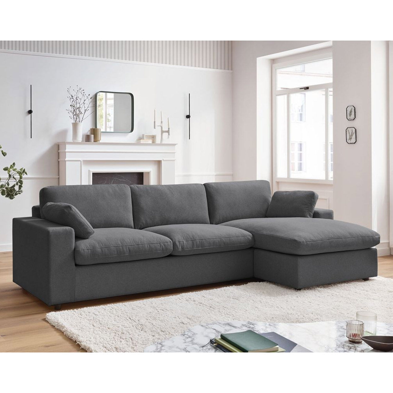 Bobochic Canapé d'angle fixe réversible belair gris foncé - 280x139 cm