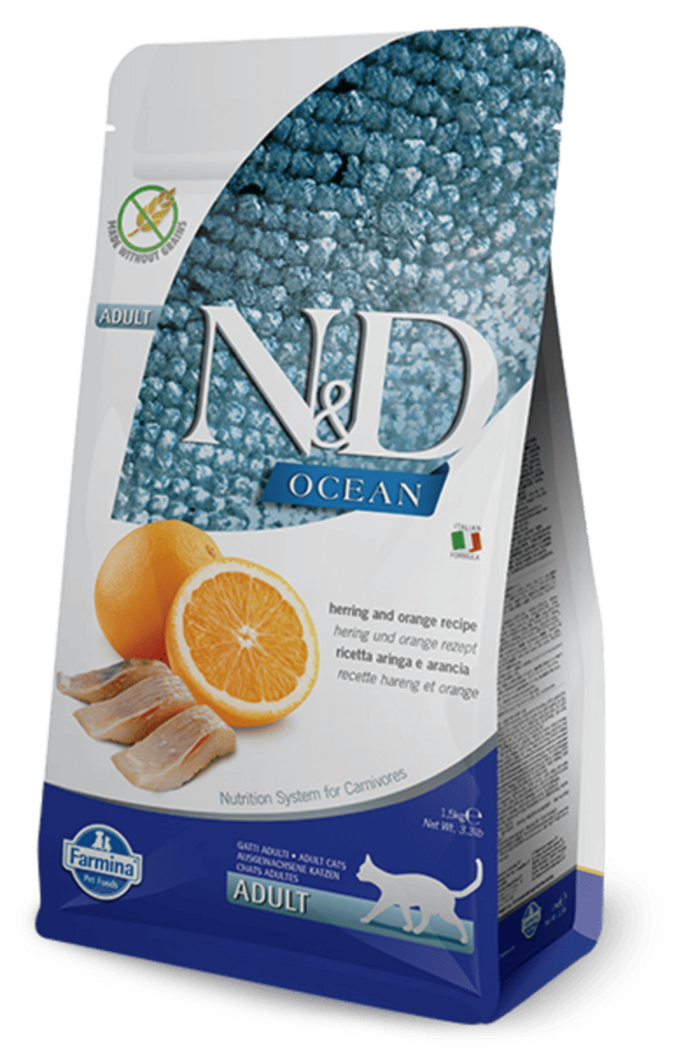 Croquettes n&d ocean hareng & orange chat adulte 1,5 kg