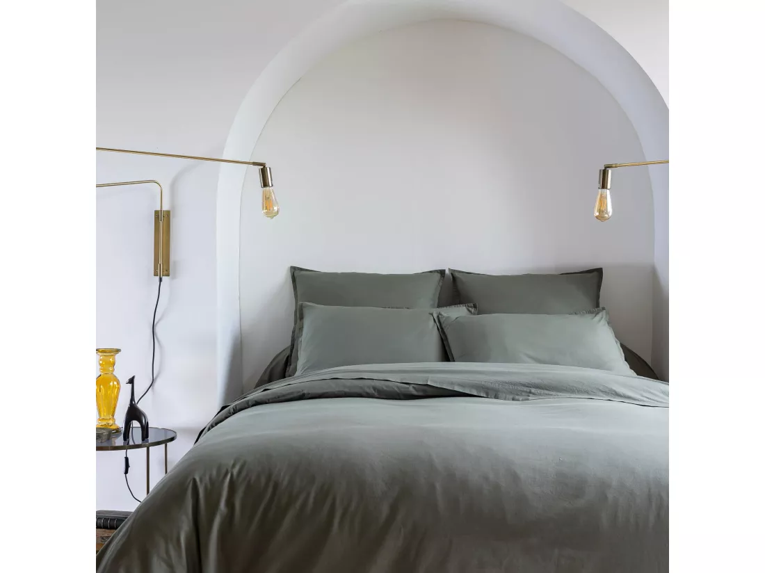 Parure de lit coton lavé - SOMEO Kaki 140x200 - CELESTE