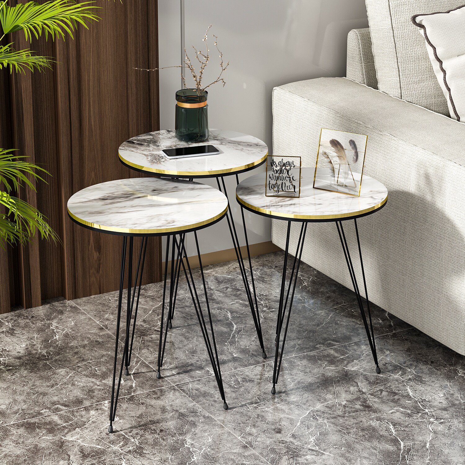 Beistelltisch 3er Set Marmoroptik Weiß 21236207