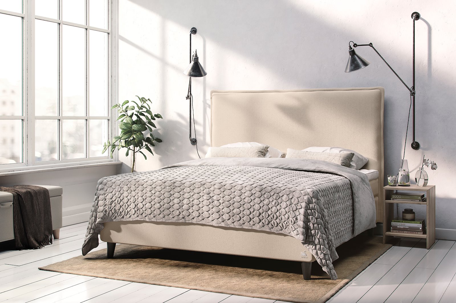Adele Kontinentalseng 180x200 cm Tekstil Moment Beige, Ocean Softec og Cone Leg 14cm shaded Black