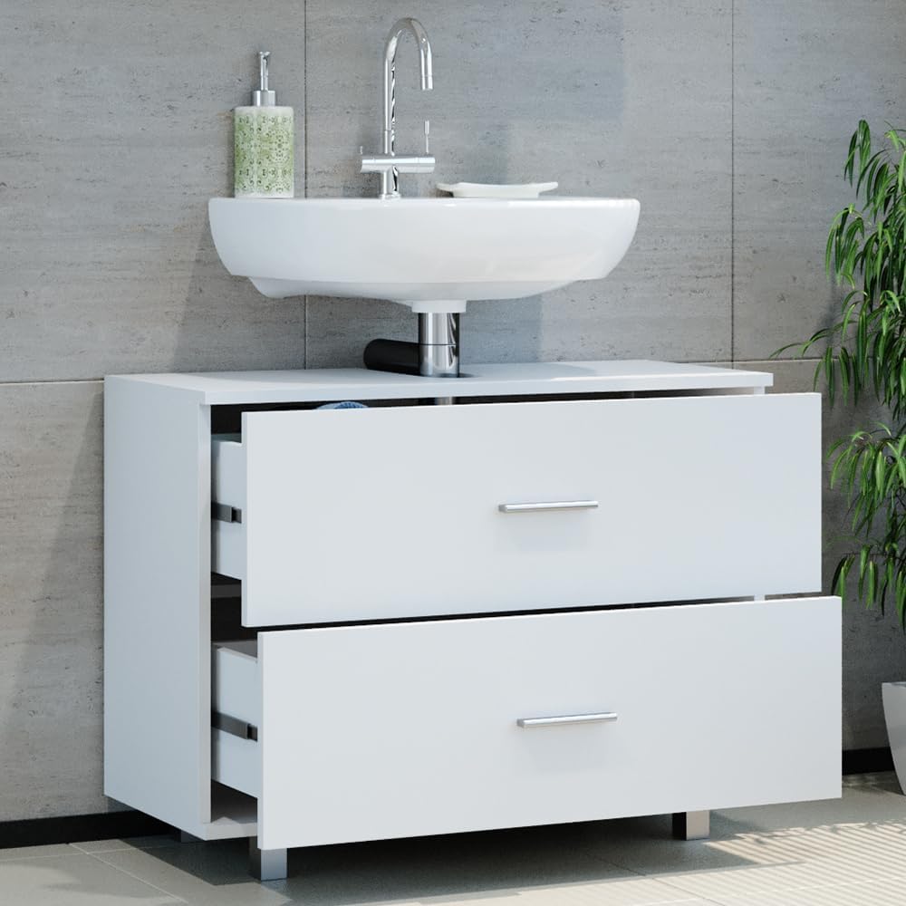 Vicco Waschbeckenunterschrank Weiß Ilias 80x61x33 cm - Unterschrank Badezimmer, Übersichtliche Aufbewahrung durch großzügige Schublade