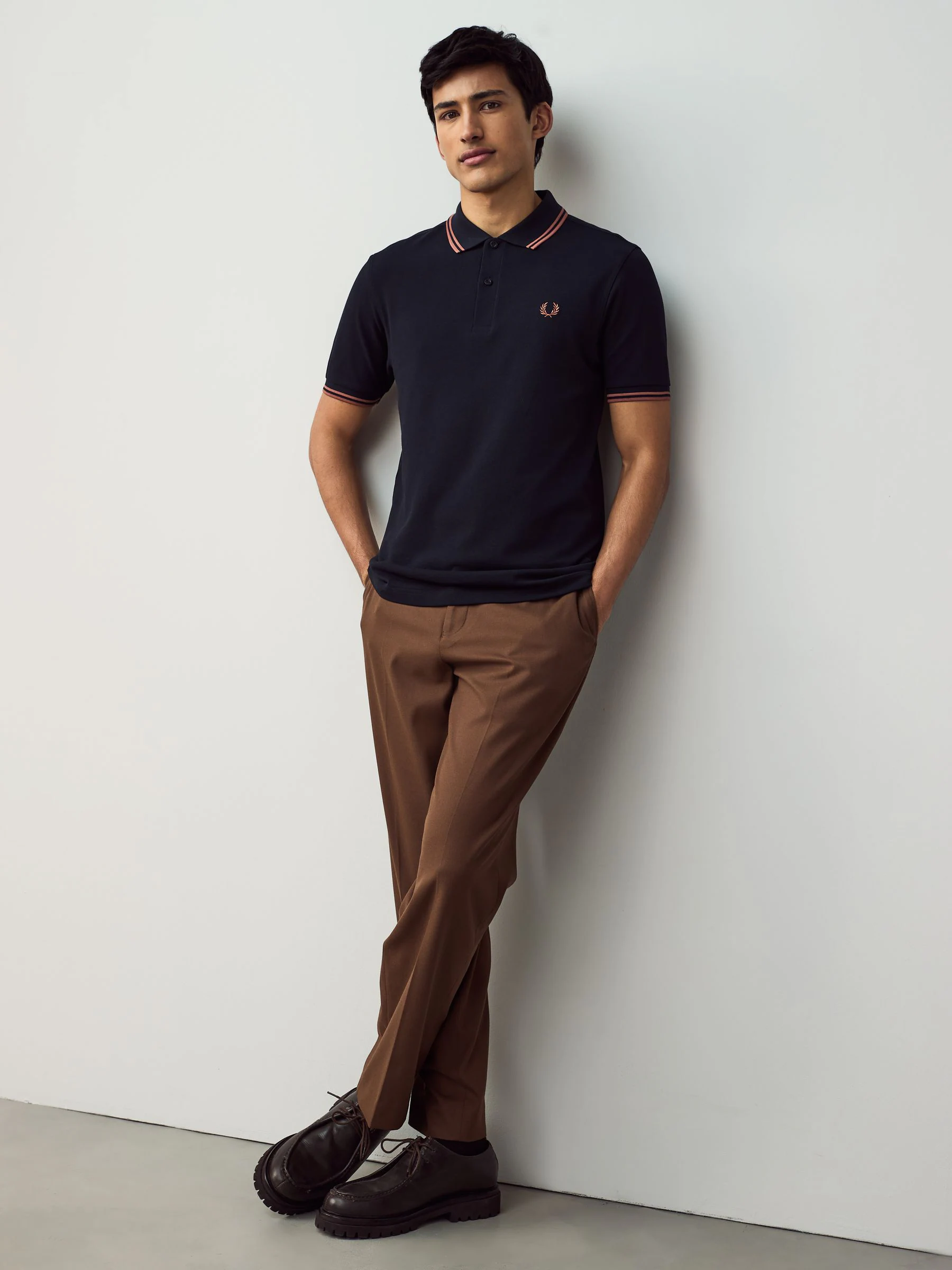 Marineblauw - Fred Perry poloshirt met gestreepte rand