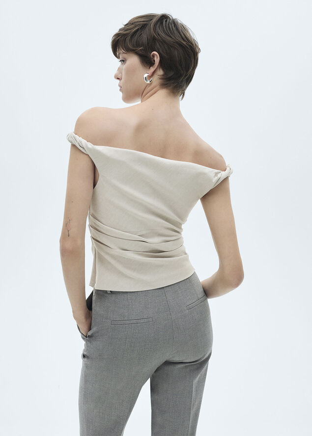 MANGO Asymmetrical draped top Light beige