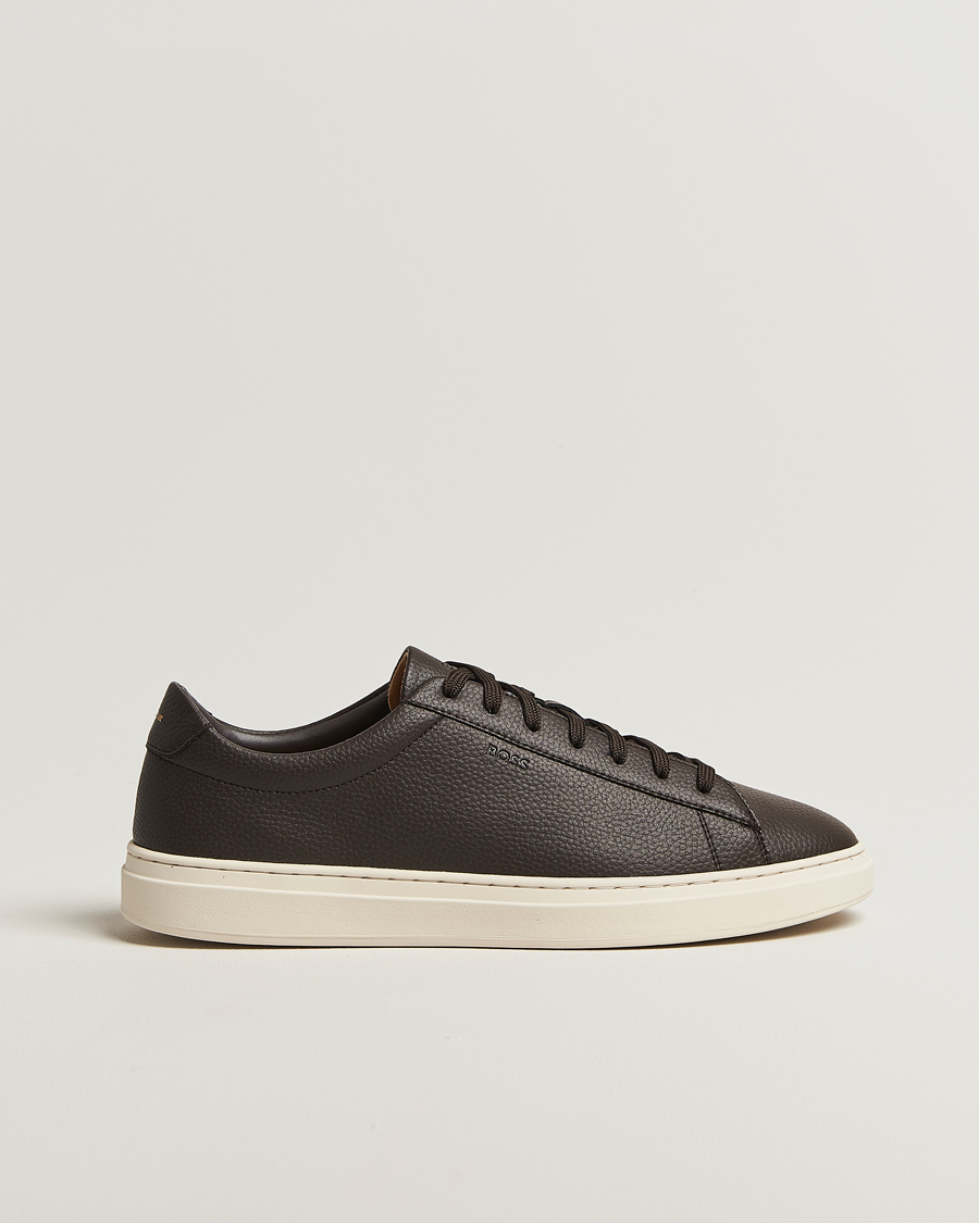 BOSS BLACK Kieran Grained Leather Sneaker Dark Brown