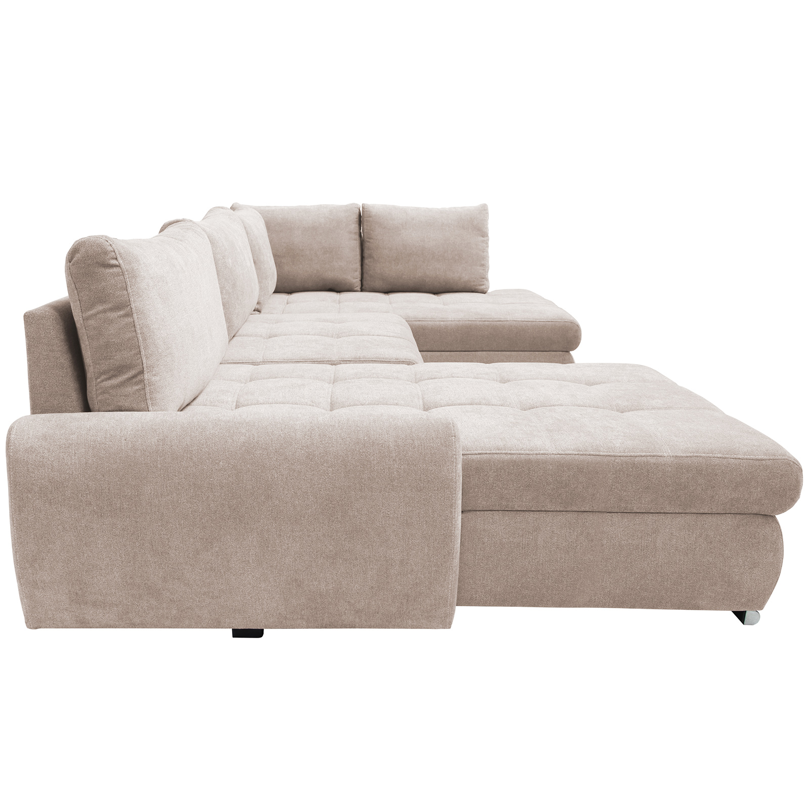 Wohnlandschaft - beige - mit Liegefunktion und Staukasten - Ottomane links