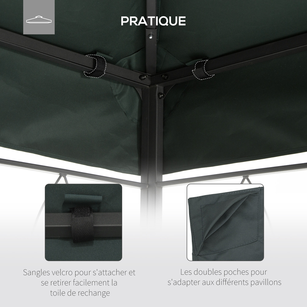 Toile de rechange pour pavillon tonnelle tente 3 x 4 m polyester haute densité 180 g/m² gris foncé