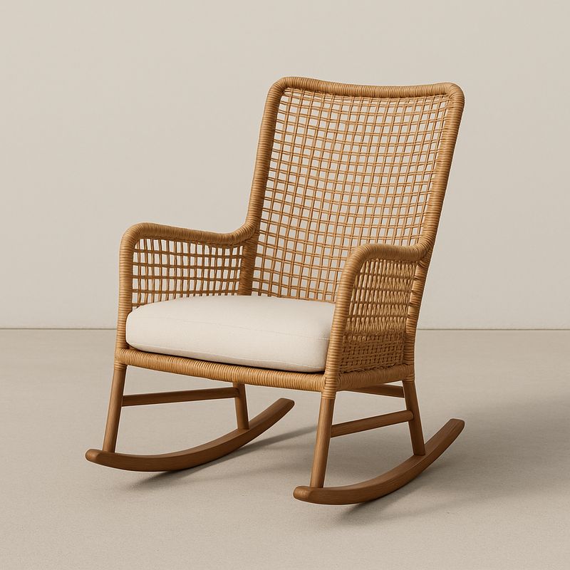Schaukelstuhl Holz Rattan Beige Polyrattan 90x60x80cm