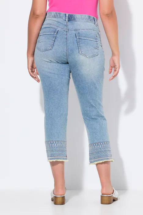 7/8-Slim-Jeans, Fransensaum, blue denim
