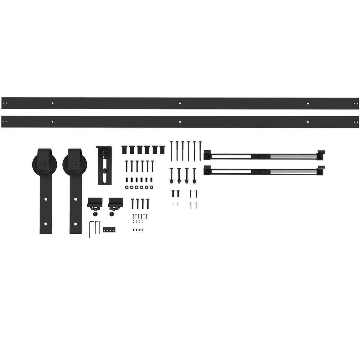 HOMCOM Schuifdeurbeslagset 244 cm Complete set met rails, rollen, anti-springbeveiliging, deurstopper, vloergeleider, schuifdeursysteem van koolstofstaal, zwart