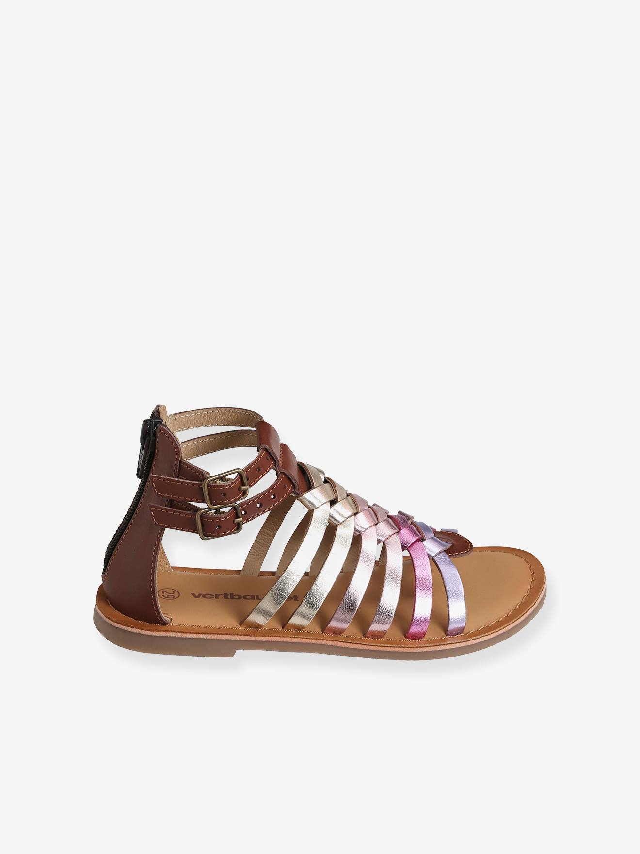 Sandálias de couro estilo alpargata para meninas, cinza metálico médio