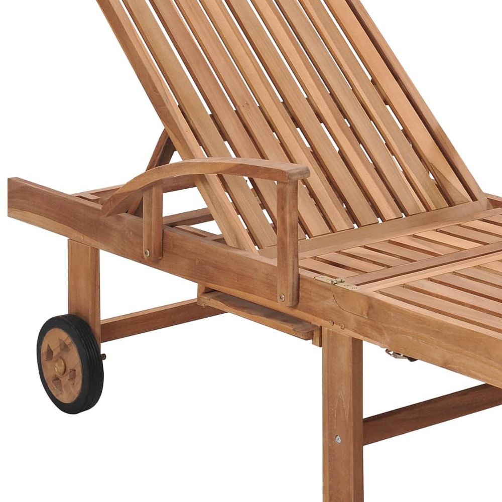 Transat chaise longue bain de soleil lit de jardin terrasse meuble d'extérieur avec coussin à carreaux gris bois de teck soli