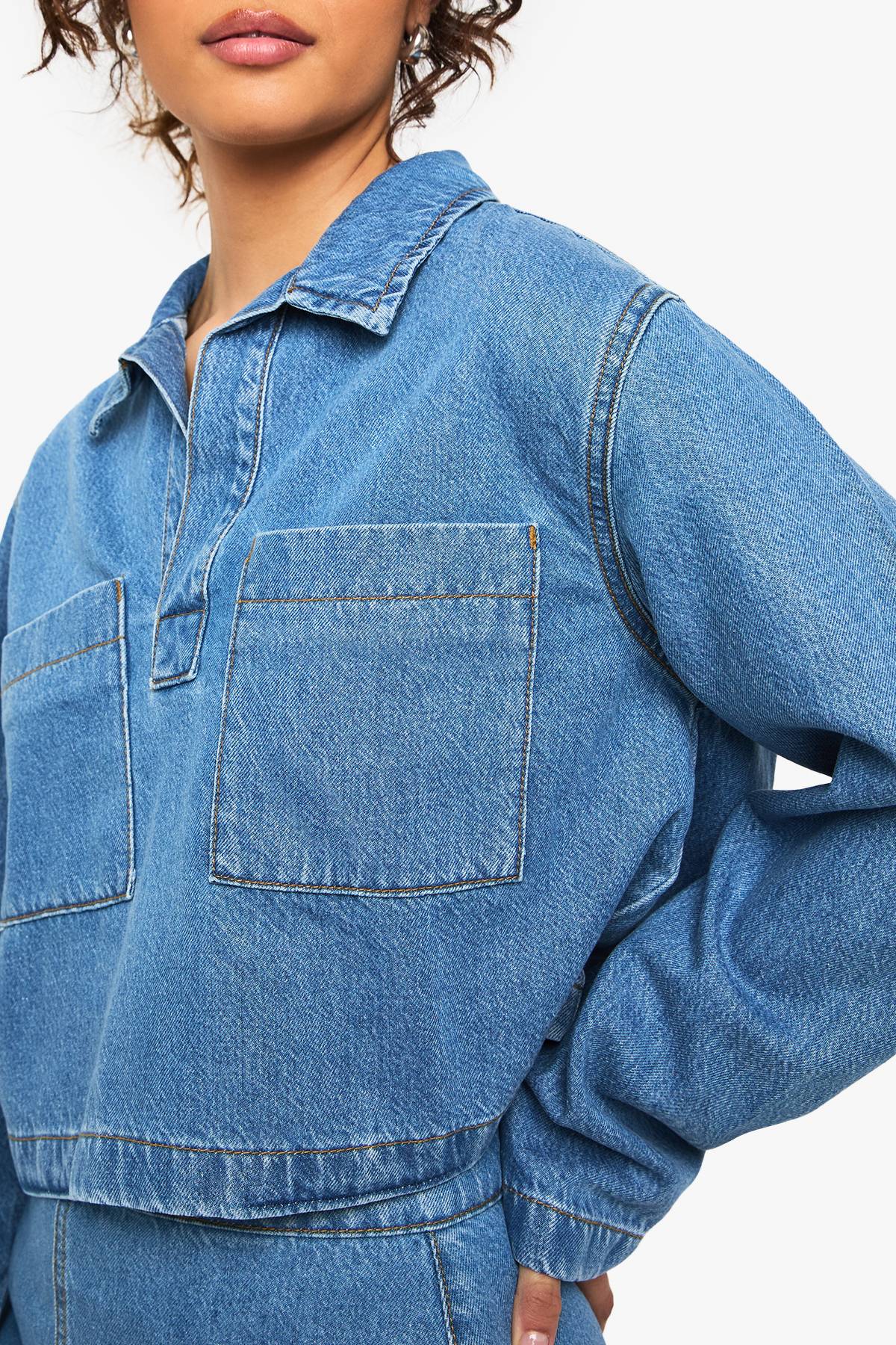 boohoo Chemise de rugby en denim à col