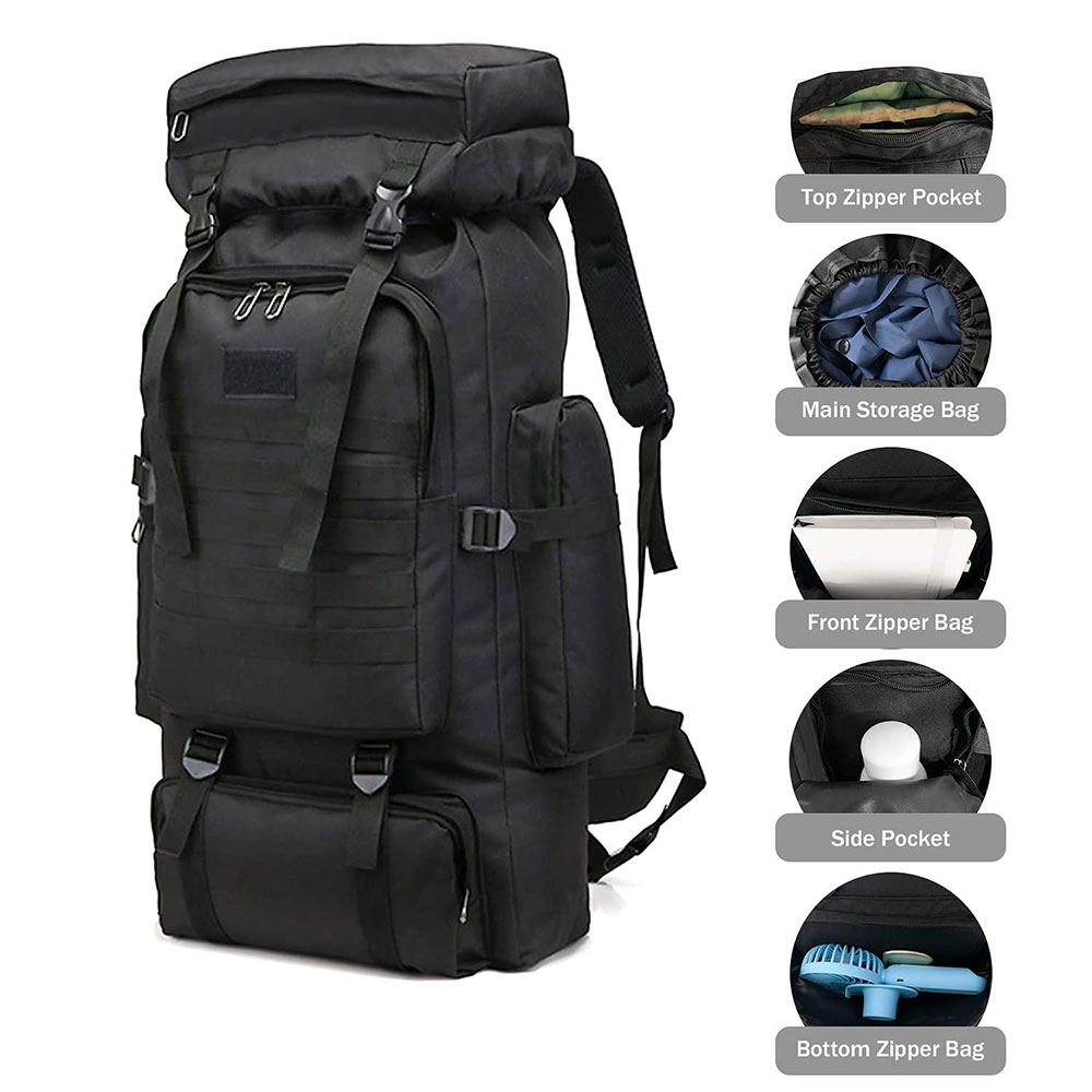 (75L) Outdoor Wander Camping Rucksack Wasserfester Reise Backpack - Schwarz