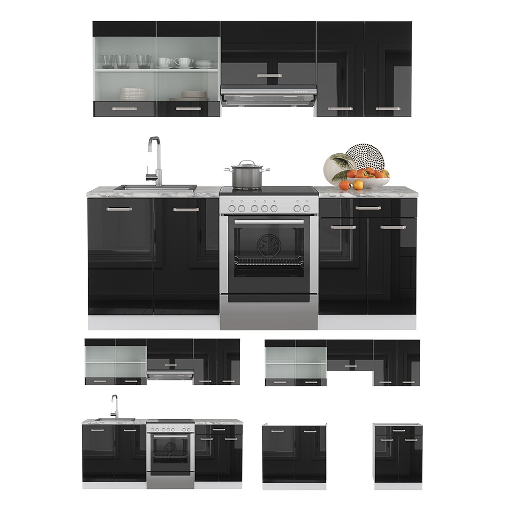 Vicco Küchenzeile R-Line Solid Weiß Schwarz 200 cm modern Küchenschränke Küchenmöbel