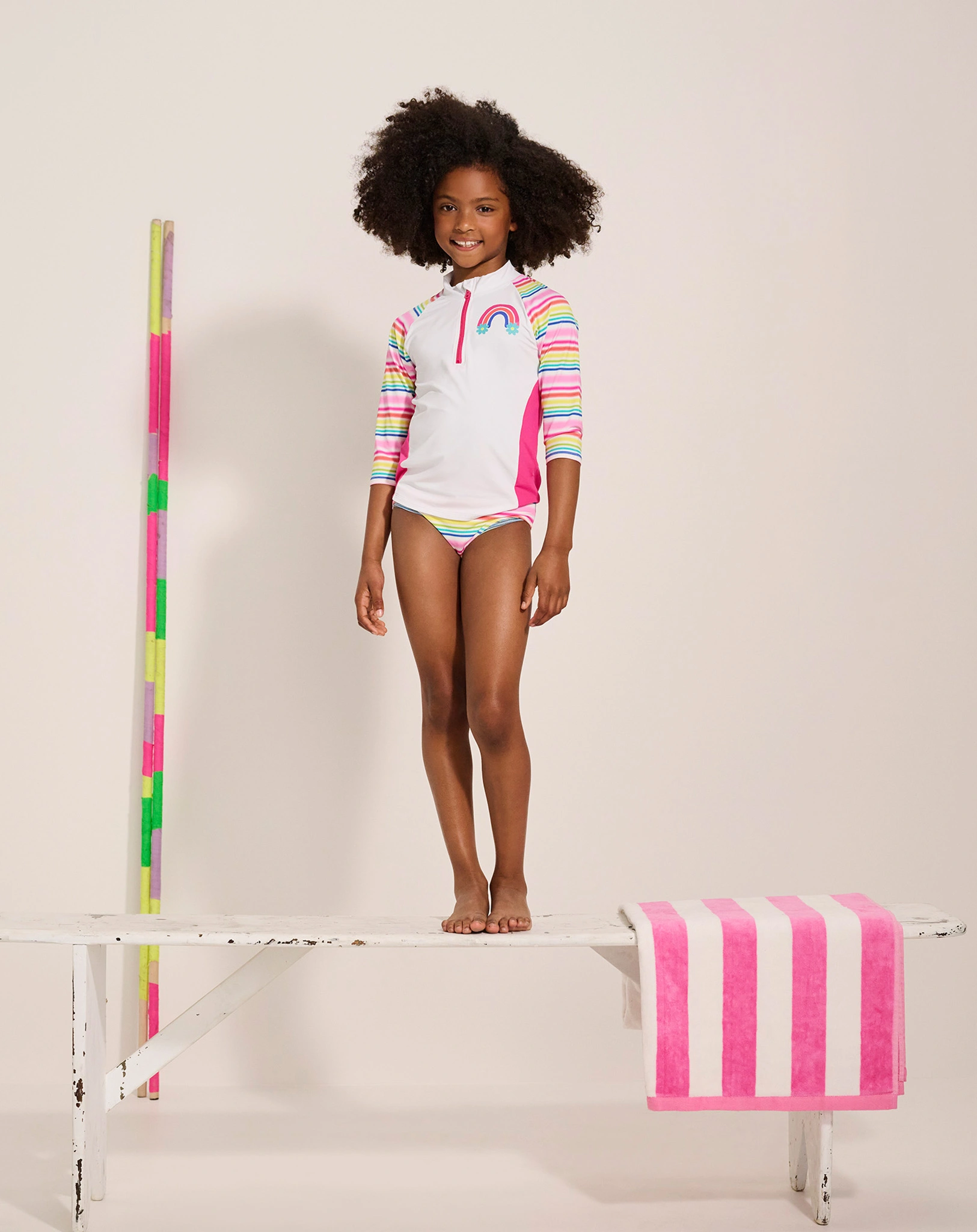 Langarm-Schwimm-Set DAZZLING STRIPES in weiß