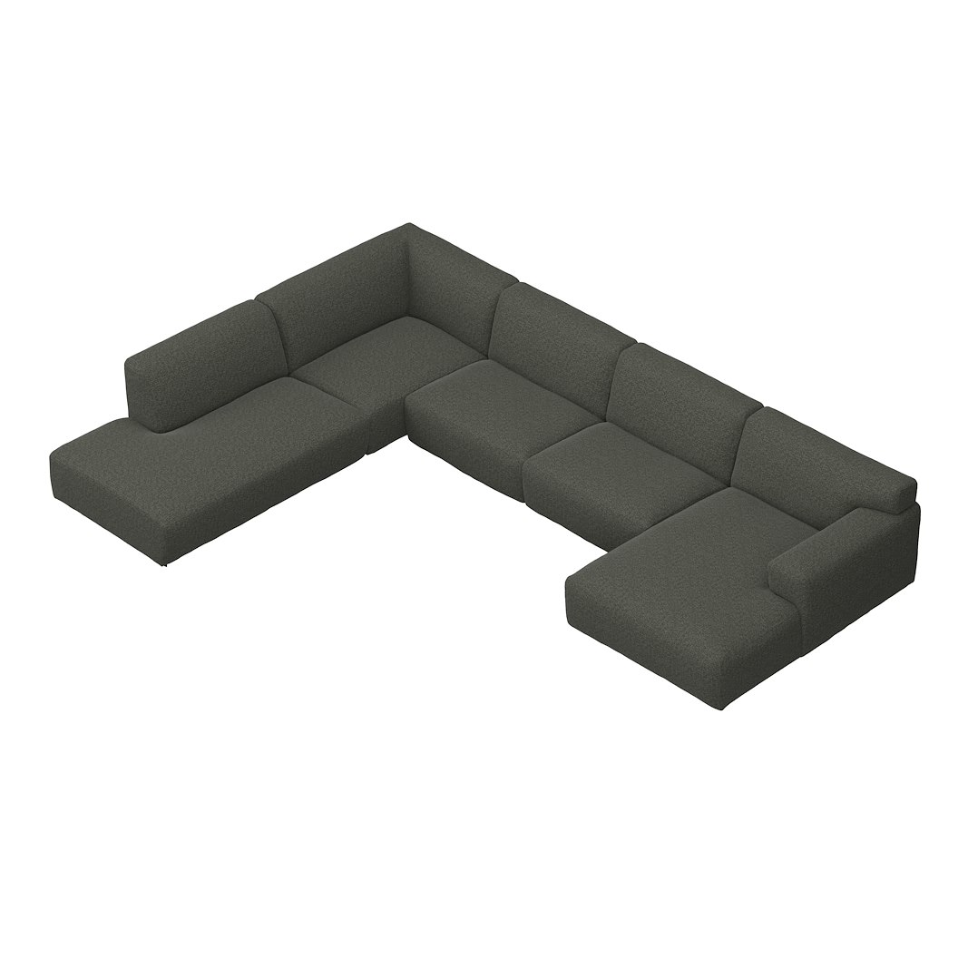 Vesta U-sofa Sjeselong høyre, 3-seter og åpen ende venstre. Big hjørnemodul, Tekstil Cortina Grey, sort metallben 10 cm, Comfort CM