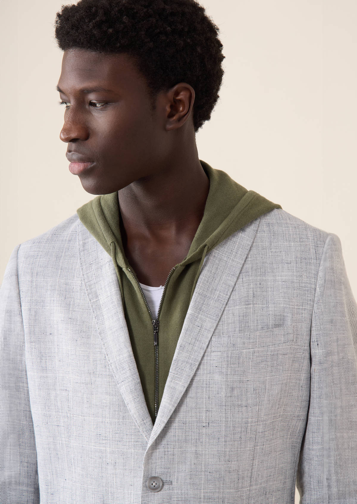 Veste casual Regular en lin gris clair Prince de Galles