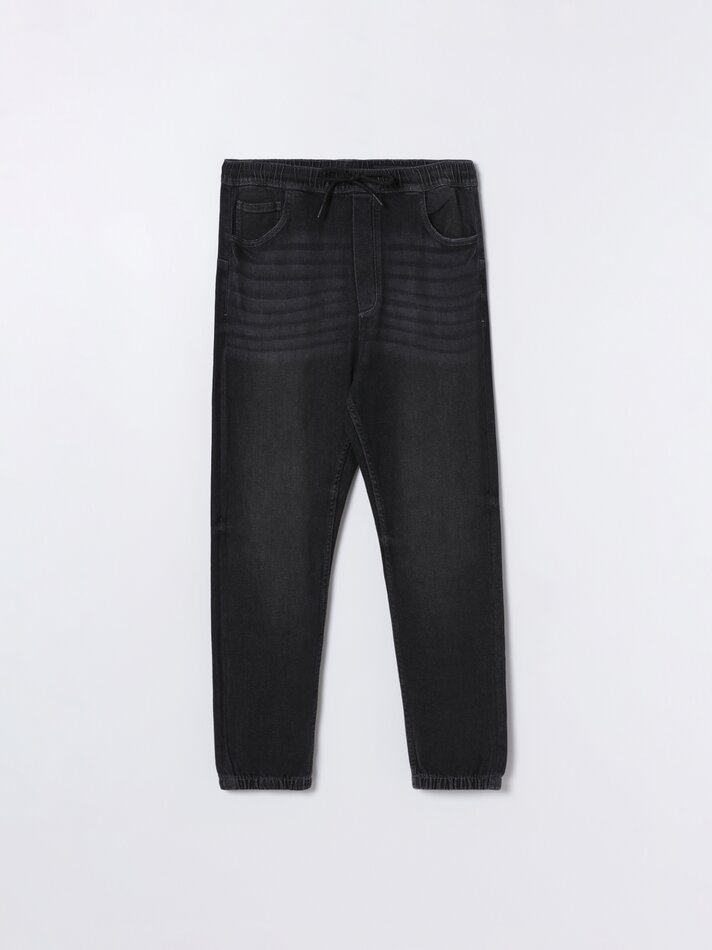 Calça jeans jogger elástica - Preta